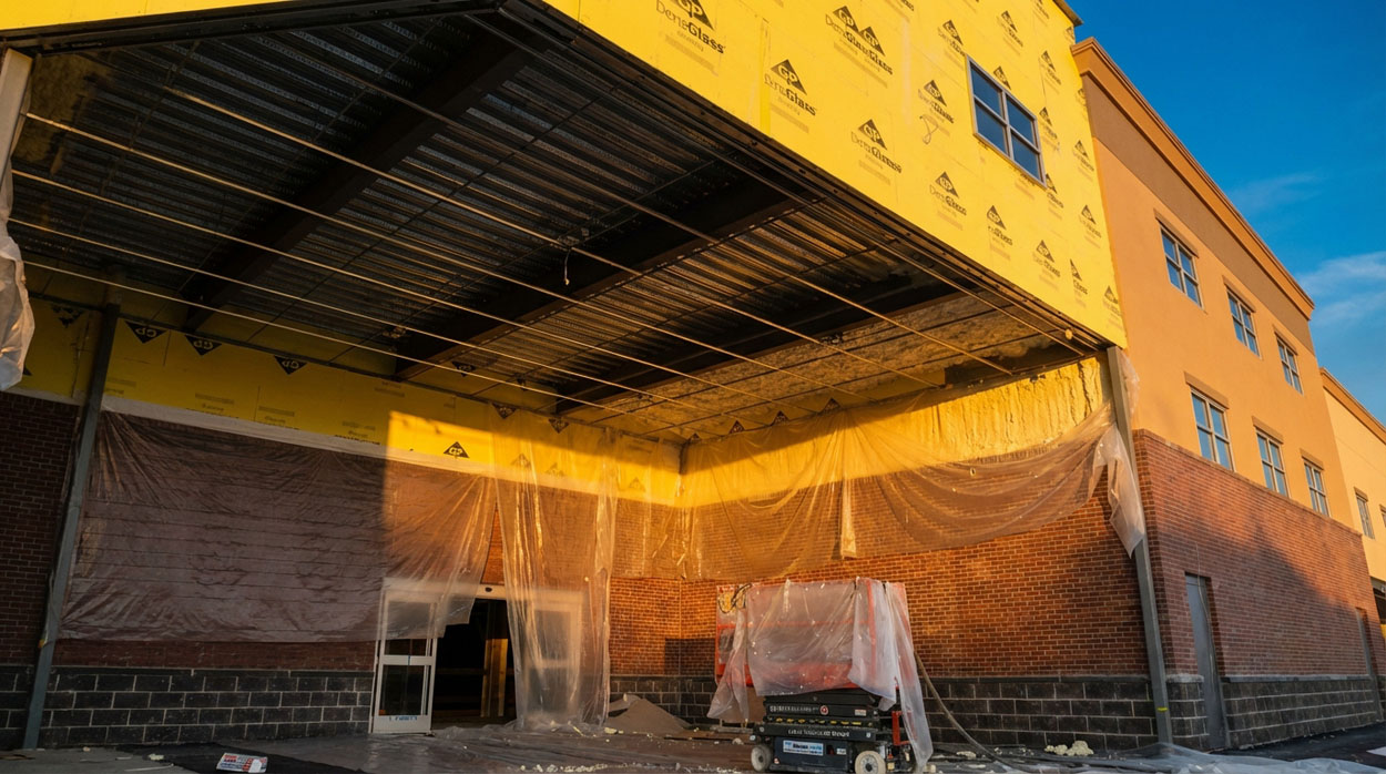 Commercial building spray foam insulation — structural application