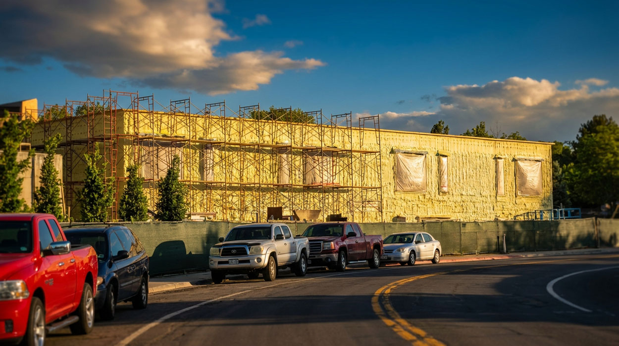 Commercial building spray foam insulation — interior walls